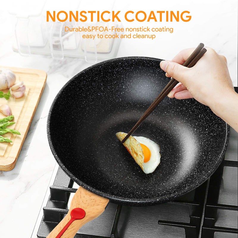 ITSMILLERS Nonstick Wok Aluminium Die-casting Chinese Wok, Scratch Resistant With Lid and Spatula, PFOA-Free, Dishwasher Safe & Induction Bottom,12 Inch,6L,Large Capacity - Image 4